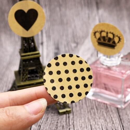 Kraft Paper Sticker For Jewelry Gift Packaging 500pcs/pack 3.5cm Round Shape Small Dot Stripe Adhesive Sticker Price Labels