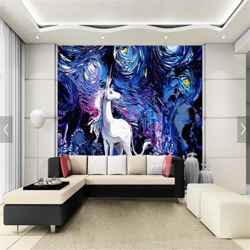 The last unicorn art mural van Gogh oil painting decor wallpaper living room bedroom sofa TV background wall mural wallpaper 3d