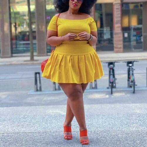 4XL 5XL Plus Size African 2 Pieces Skirt Sets Solid Crop Tops & Skirt Skinny Sexy Evening Night Club Wear Outfits Matching Sets