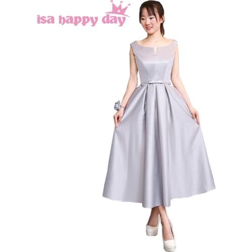 Short simple elegant modern sleeveless V neck bridesmaid size grey dresses day gown women short under 50 for girls H4230