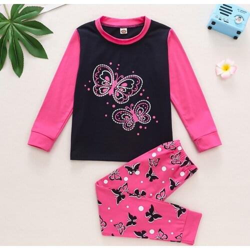 Beautiful Girl Sets Baby Kids Girls Long Sleeve Butterfly Printed Top And Pants Pajamas Set Outfit 2021 Home vetement fille