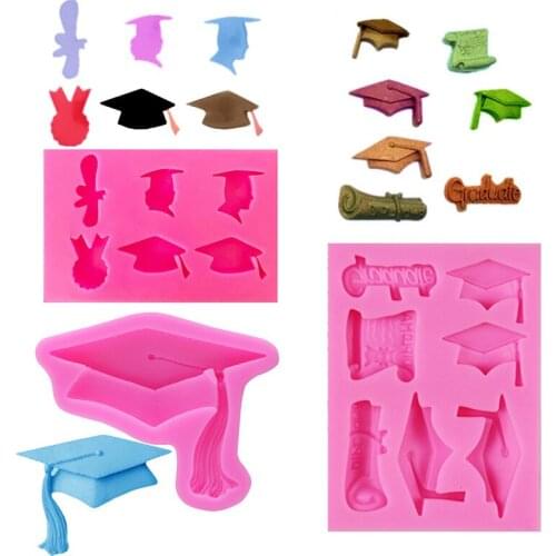 Graduation Hat Book Roll Doctor Hat College Hat Fondant Cake Silicone Mold Icing Biscuit Baking Tool Decoration Mold