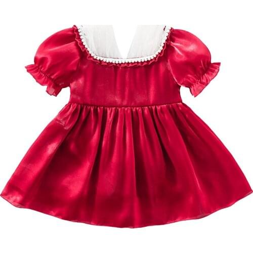 Summer Dress For Girls Clothes Kids Wedding Events Birthday Party Costumes Children Clothing with Pearls red 2-6Y