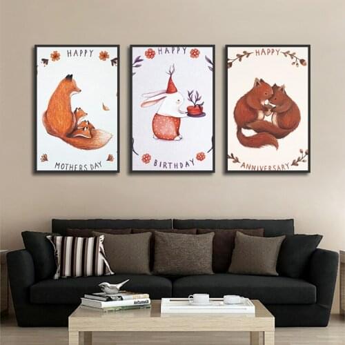 Cartoon Cute Animals Poster Fox Rabbit And Squirrel Picture Print Canvas Painting Pictures For Children Room Home Decor No Frame