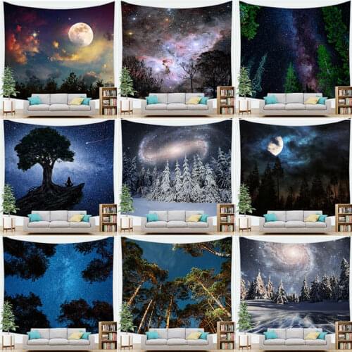 Night Sky Tree Star Vintage Carpet Mat Wall Hanging Tapestry Boho Home Decor 100x70cm 150x130cm 150x150cm 200x150cm