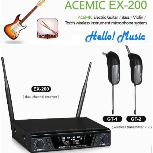 New ACEMIC EX-200/GT-1/GT-2 true diversity dual channel professional guitar bass wireless microphone IR sync anti-interference