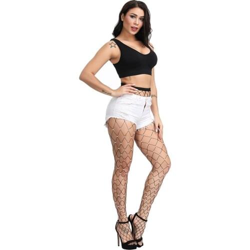 New Women Sexy Fishnet Large Mesh Net Stockings Shiny Diamond Sexy Rhinestone Thigh Club Party Eggings Stockings Pantyhose