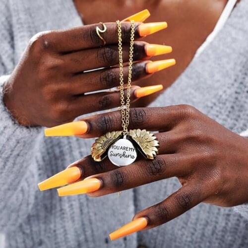 Custom you are my sunshine necklace For Women Open Locket sunflower necklace Double-layer Metal Pendant Necklace colar girassol