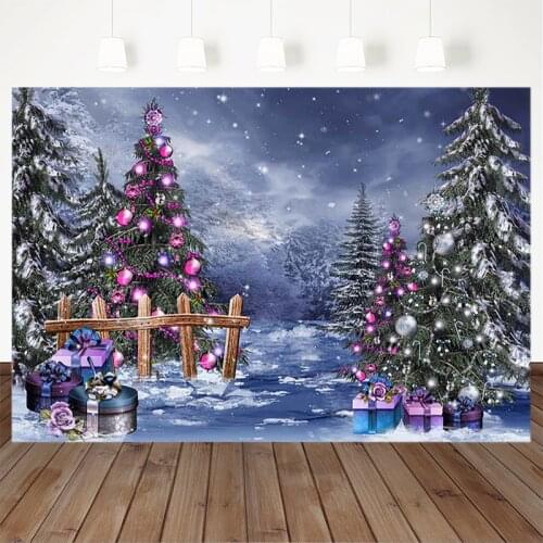 Christmas Photography Background Christmas Tree Fence Snow Bokeh Backdrop Decoration Props Banner For Photo Studio