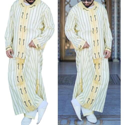 Ramadan Fashion Long Caftan Muslim Abaya Shirt Youth Qamis Homme Loose Casual Straight Islamic Clothing for Mens
