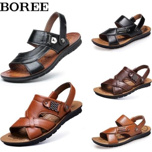 Mens Leather Sandals Summer Classic Men Shoes Slippers Men Roman Sandals Breathable Walking Footwear кожаные туфли Big Size 48