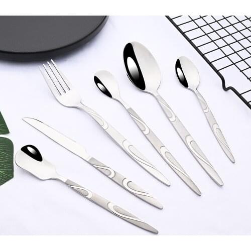 Silver Mirror Silverware Stainless Steel Dinnerware Set Dinner Flatware Knife Ice Spoon Tea Fork Fork Tableware Cutlery Set