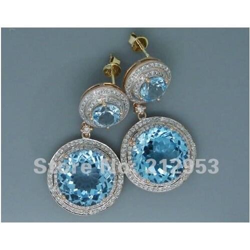 Fine Jewelry Blue Topaz Drop Earrings In Solid 14Kt Rose Gold Natural Blue Diamond Gemstone Earrings ER002