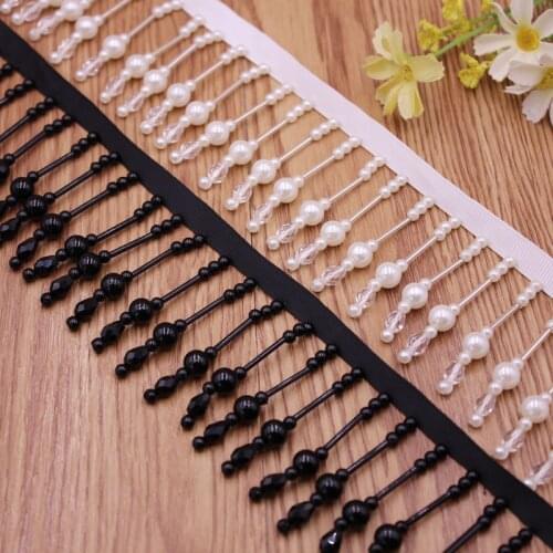 1Yards Silk Tassel Fringe Trim Pearl Tassle Beaded Lace Ribbon Lace Trim Embroidery Lace Fabric Sewing Curtain Materials Tassels