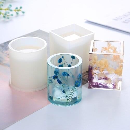 Silicone Mold DIY Organizer Square Cube Flower Cylinder Pen Pencil Holder Cup Mould for Making Plant Flower Pot Candle Holder
