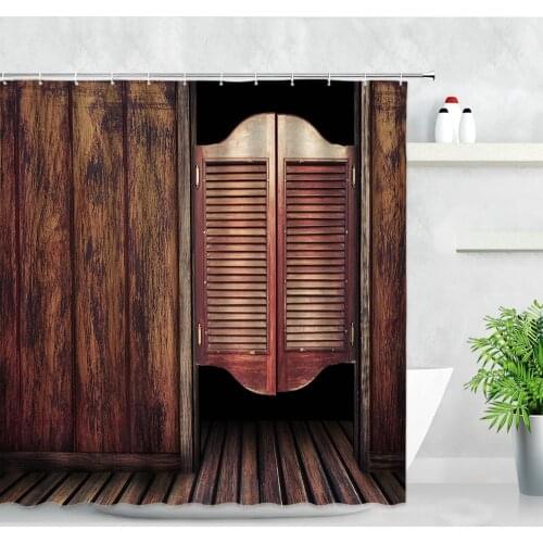 Rustic Old Wooden Barn Door Western Shower Curtain Set Swinging Saloon Doors Bathroom Curtains Waterproof Fabric Bathtub Decor