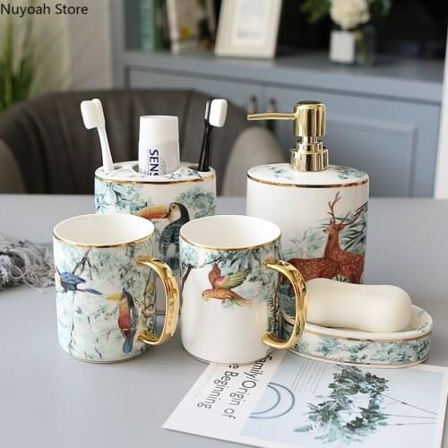 Bathroom Supplies Jungle Animal Ceramic Brushing Cup Soap Dish Lotion Bottle Toothbrush Holder Bathroom Decoration Accessories