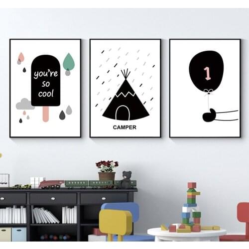 Inspirational Poster Ice Cream Cloud Sun Balloon Nursery Wall Art Canvas Print Painting Decorative Kids Girl Boy Bedroom Decor