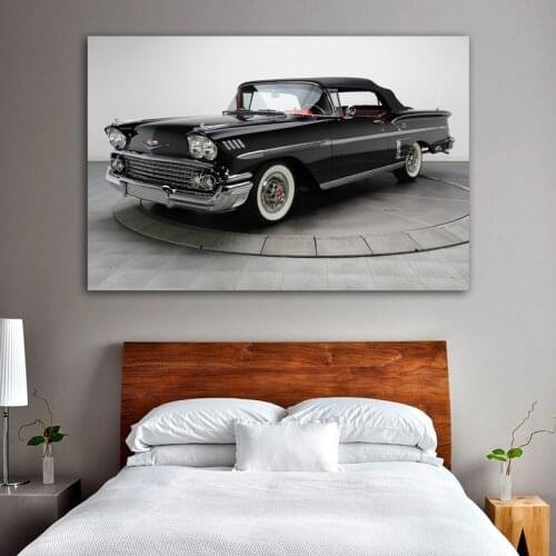 Vintage Car Black Car Chevrolets Impala Convertible Picture Wall Art Canvas Paintings Posters and Prints for Living Room Decor