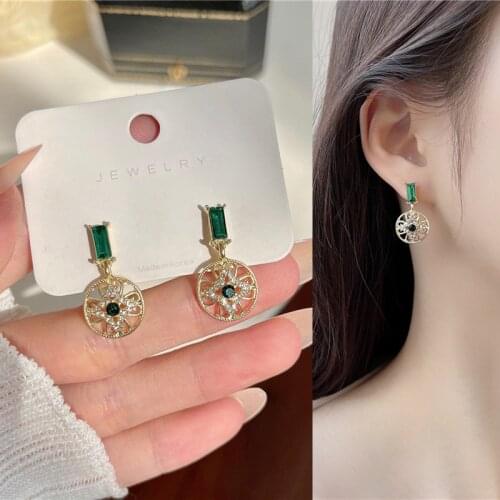 Vintage Baroque Hollow Metal Rhinestone Flower Petal Pendant Drop Earrings for Women Girls Teens Earrings 2021 Trend New Arrival