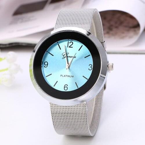 High Wholesale High Quality Women Black Case Watch Hot Metal Mesh Band Round Quartz Analog Wrist Watch Fashion Women Watches