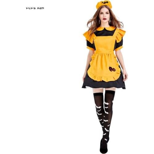 Pumpkin skirt Women Halloween Vampire Maid Costumes Female Magic witch Cosplay Carnival Purim Parade Role play Bar party dress