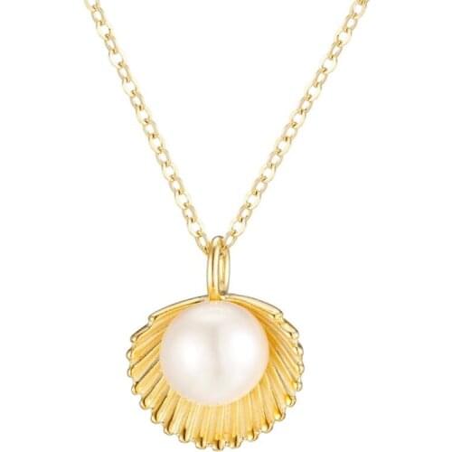 925 Sterling Silver Jewelry Boho Nautical Seashell Pendent Necklaces Freshwater Pearl Necklaces for Women Girls Christmas Gifts