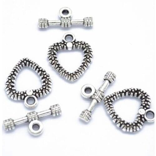 25sets Antique Silver Heart Toggle Clasps Hook Fit Bracelet Necklace Findings Alloy Connectors For Jewelry Making
