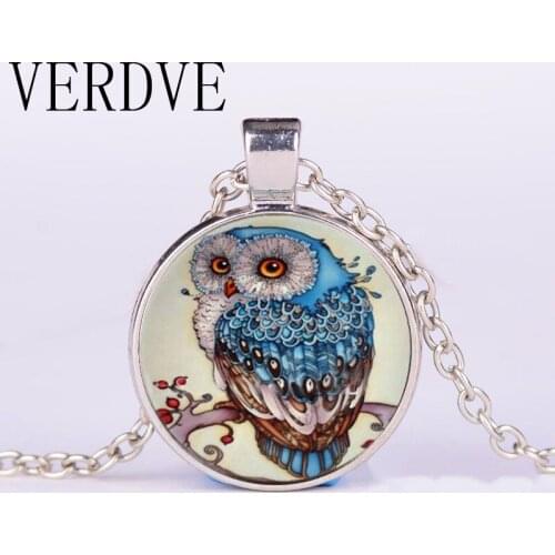 VERDVE 3 / color new round pendant necklace woman vintage big glass owl pendant necklace fashion jewelry wholesale jewelry