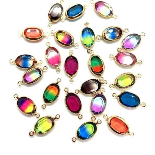 Crystal Double Ring Pendant Color Gradient Crystal Oval Shape for DIY Jewelry Making Earrings Necklace Bracelet 5 Pieces Pack