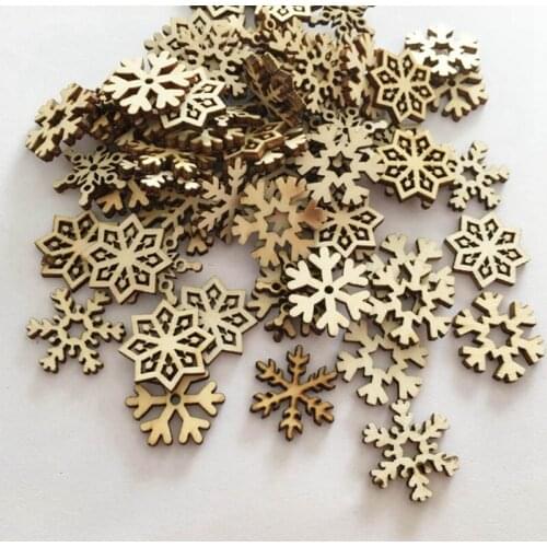 50Pcs Wooden Snowflake Xmas Wedding Tree Hanging Ornament Decoration Christmas Mug Coasters Holder Snowflakes Decor