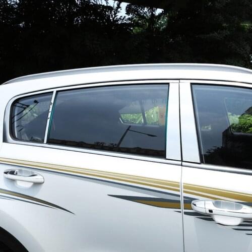 Stainless Steel 6Pcs Car Window Pillar Strips Trim Sticker Garnish Molding Bezel For Kia Sportage (QL) 2017 2018 Car Styling