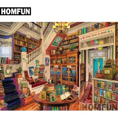 HOMFUN Full Square/Round Drill 5D DIY Diamond Painting "Readers Paradise" 3D Embroidery Cross Stitch 5D Home Decor A00783