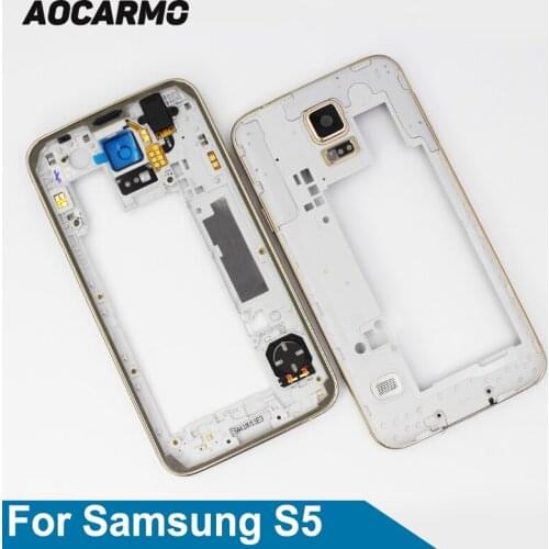 Aocarmo Middle Frame Bezel Housing Plate Board With Button For Samsung GALAXY S5 G900F G900H G900I 5.1" Replacement