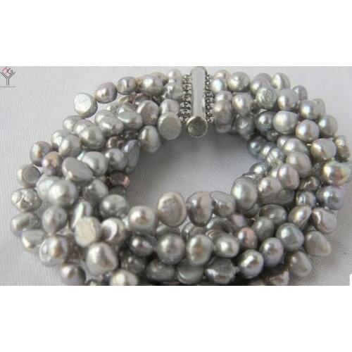 Wedding Woman 8 Rows Bracelet Jewelry Light gray Pearl bracelet Natural Freshwater Pearl Bracelet