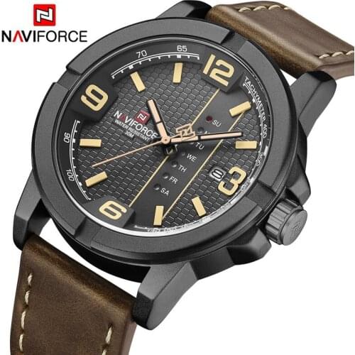 NAVIFORCE Watches for Men Top Brand Casual Quartz Watch Mens Leather Waterproof Wristwatch Day and Date Clock Relogio Masculino