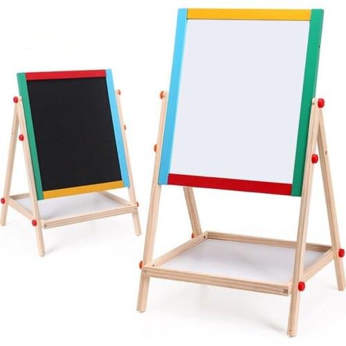 Childrens Double-Sided Writing Drawing Board Wooden Graffiti Whiteboard Blackboard With Adjustable Easel Early Education Toys