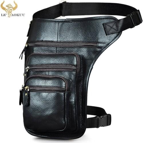 New Grain Genuine Leather Design Men Travel Messenger Mochila Bag Fashion Organizer Fanny Waist Belt Pack Drop Leg Bag Male 3111