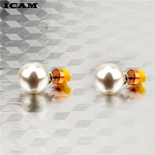 ICAM Korea Design Metal Gold Geometric Stainless steel Circle Ball Pearl Stud Earrings for Women Girl Gift