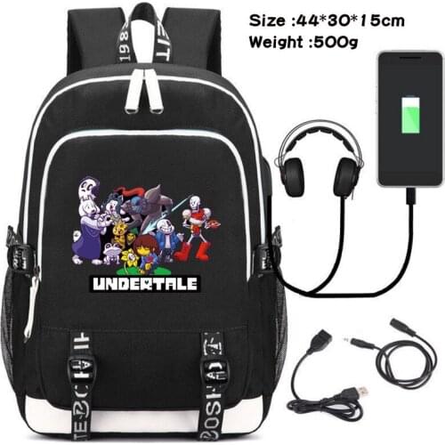 Game Undertale Sans Cosplay USB Charging Backpack Student School Shoulder Bag Laptop Travel Rucksack Gift