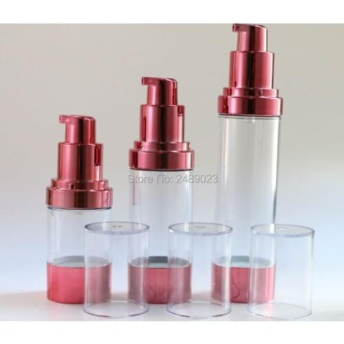 Makeup tools High-grade Rose Red Airless Pump Bottles Cosmetic Package With Transparent Cap Refillable Bottle 10pcs/lot 30ml