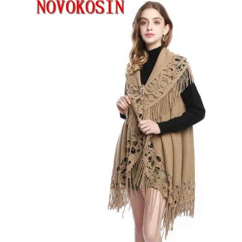 6 Colors 2021 Oversize Sleeveless Cardigan Winter Knitted Long Poncho Women Female Solid Color Vintage Tassel Shawl Coat