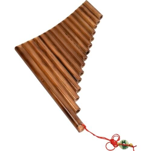 Handmade Left Hand Pan Flute 15 Pipes G Tone Panpipes Folk Wind Instrument with Cleaning Tool for Beginner Brown