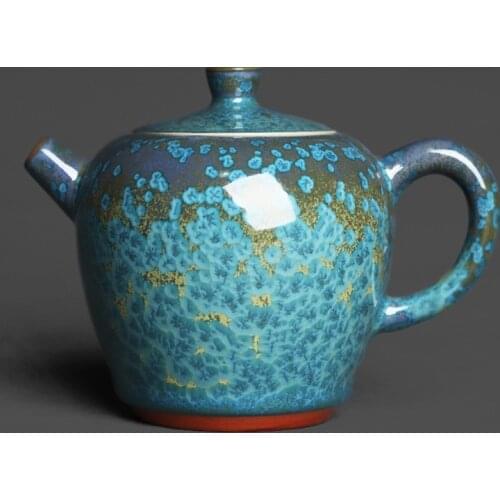 Chinese hand-held teapot with raw mineral oil dripping Tianmu crystal gold spot texture Kung Fu tea maker tea set teapot