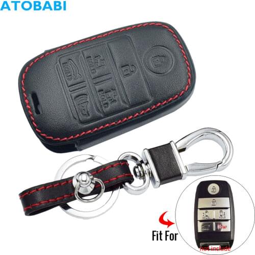 Leather Car Key Case For Kia 2017 2018 2019 Sedona 6 Buttons Smart Remote Control Fob Cover Keychain Protector Bag Accessories