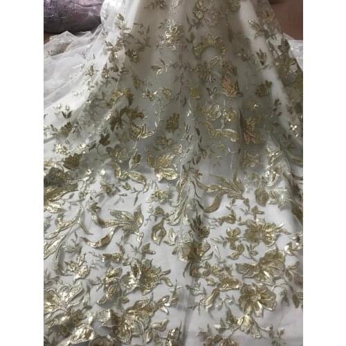 Nice looking embroidery lace fabric Top grade french net lace fabric ZH-51115 with sequins for bridal dress