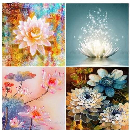 Square/Round Full Diamond 5D DIY Diamond Painting Lotus Flower Painting Diamond Embroidery Kit Mosaic Handmade Home Decoration