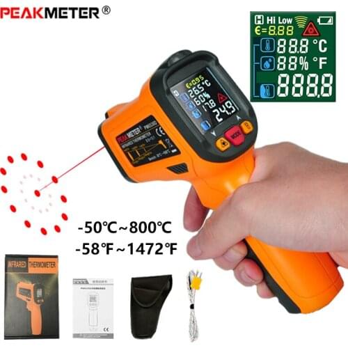 PEAKMETER PM6519B Laser LCD Digital Infrared Thermometer Temperature Meter Gun Point -50~500 Degree Non-Contact BBQ Measurement