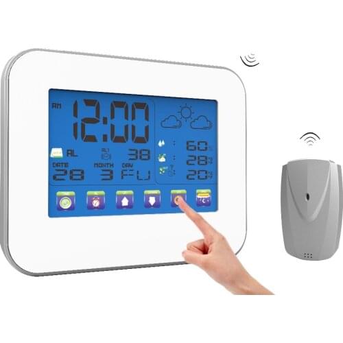 NEW Touch screen Weather Station Alarm Clock Wireless RF Outdoor Temperature forecast color Touch-Screen 7 languages AAA *FD026