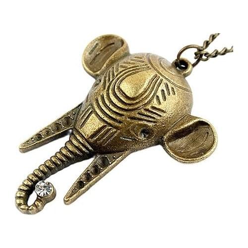Trendy Rhinestone Antique BronzeTrunk Tusk Elephant Head Necklaces Pendants Sweater Chain